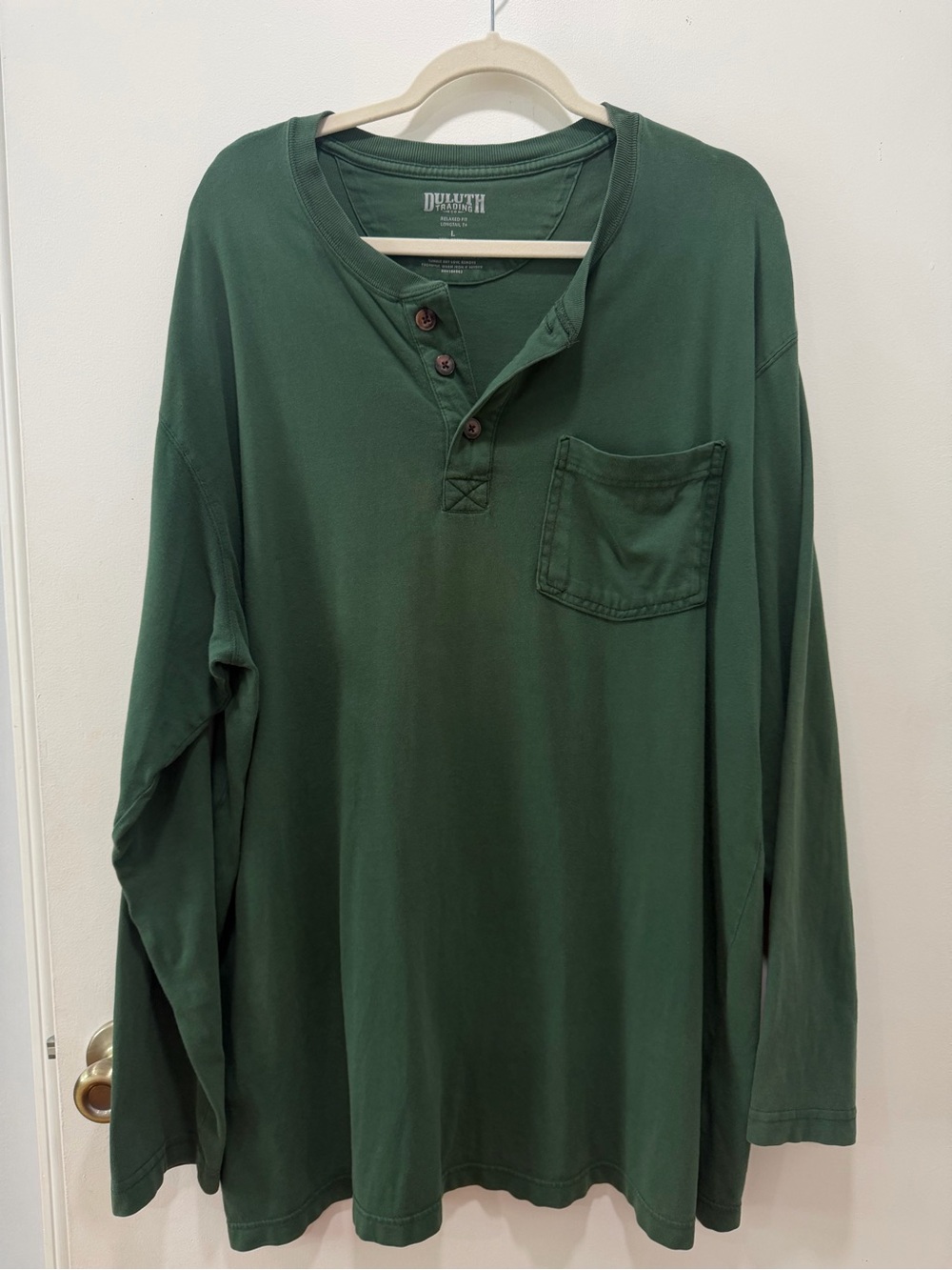 Duluth Trading Co Dark Green Long-Sleeve Henley with Pocket